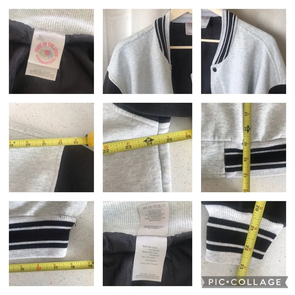 Varsity Base Ball Jacket by Fruit Of The Loom Vintage Distressed Grey. Worn